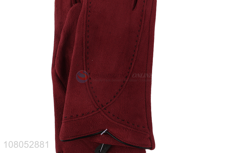 Hot selling red winter plus velvet gloves ladies warm gloves