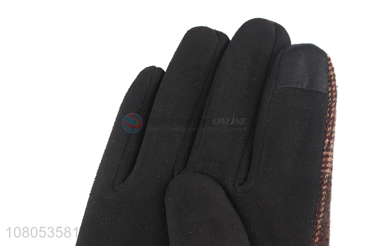 High quality fashion plaid gloves winter plus velvet gloves for women