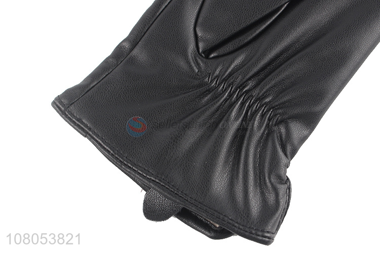 Wholesale black leather gloves ladies winter gloves