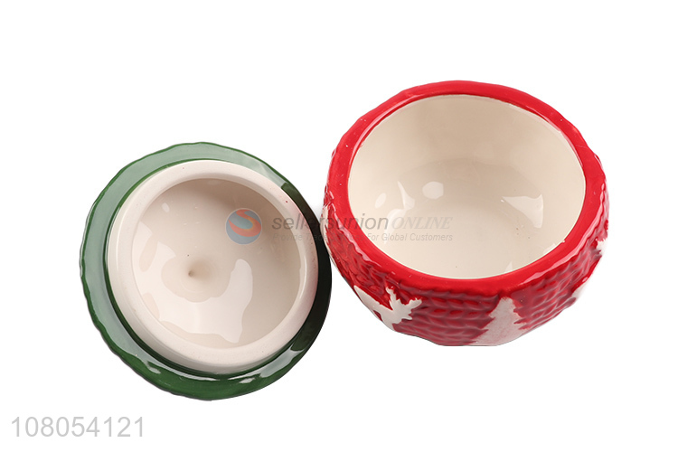 Good selling christmas style ceramic storage jar with lid