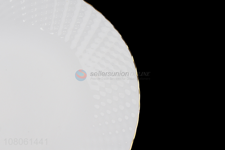 Best selling luxury opal glass reticulated plate with gold brim