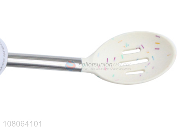 China supplier silicone slotted ladle with stainless steel handle