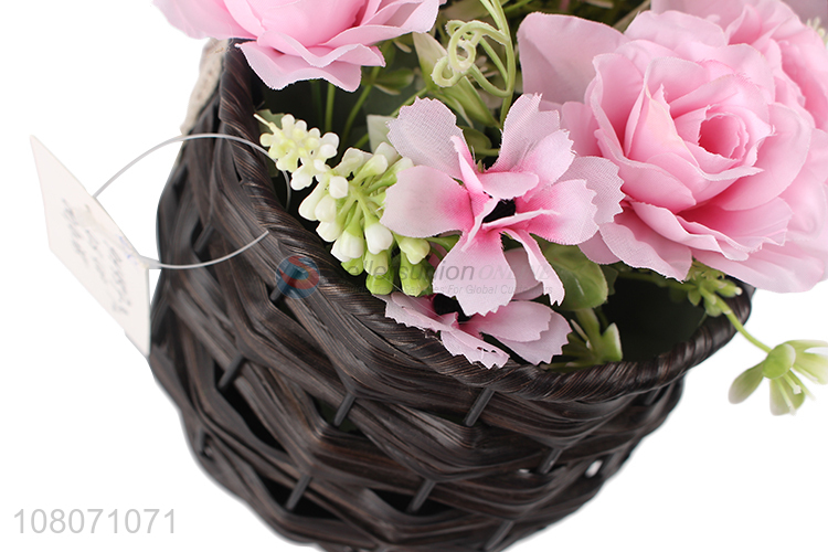 Wholesale pink artificial plastic flower creative flower basket ornaments