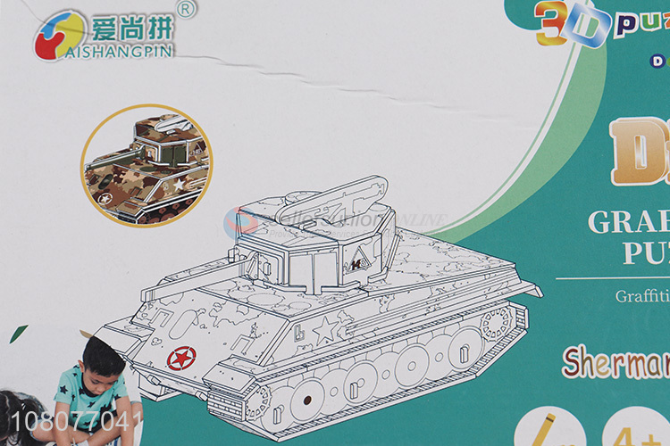 New design DIY painting puzzle 3D sherman tank jigsaw puzzle for gifts