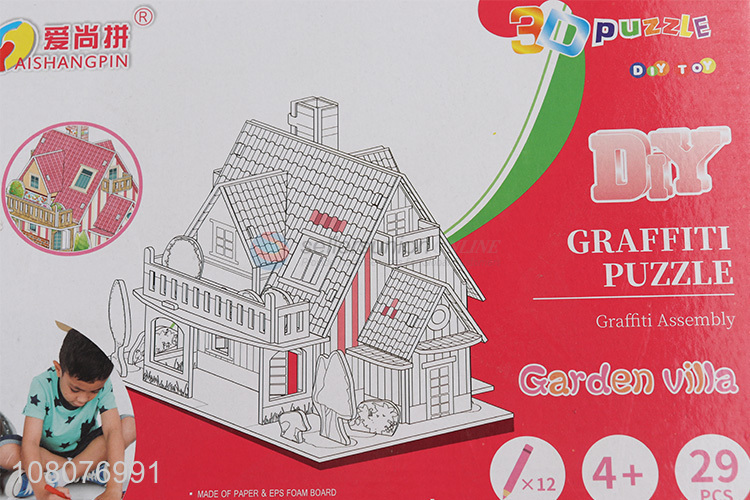 New arrival DIY graffiti puzzle 3D garden villa jigsaw puzzle for kids