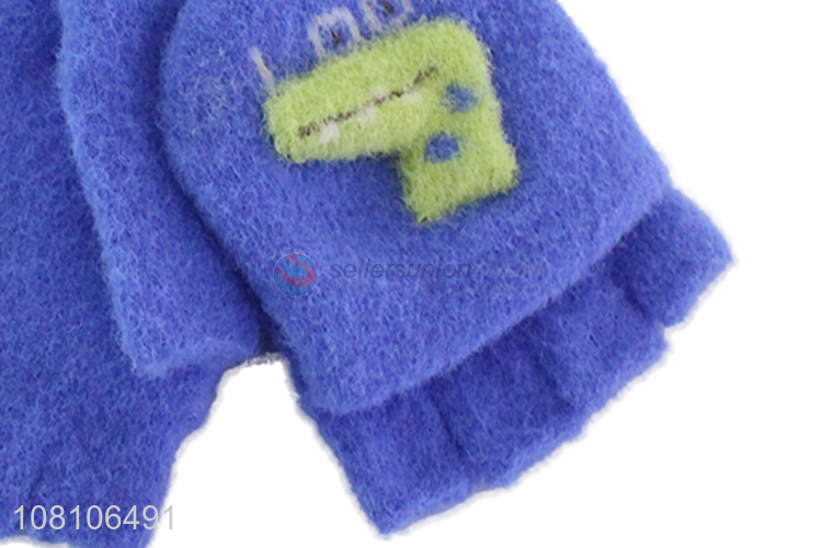 Good quality blue flip half-finger gloves children warm gloves