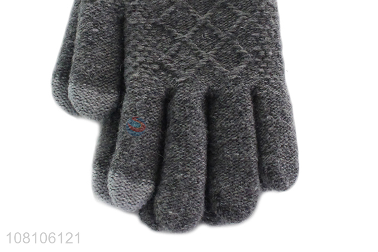 New arrival gray knitted five-finger gloves for winter