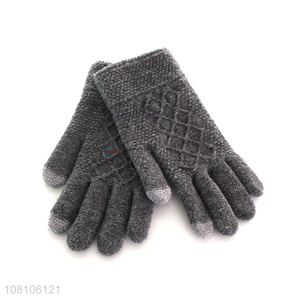 New arrival gray knitted five-finger gloves for winter