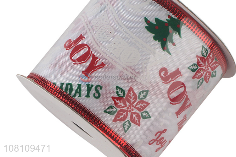 High quality letters printed Christmas wired fabric ribbons