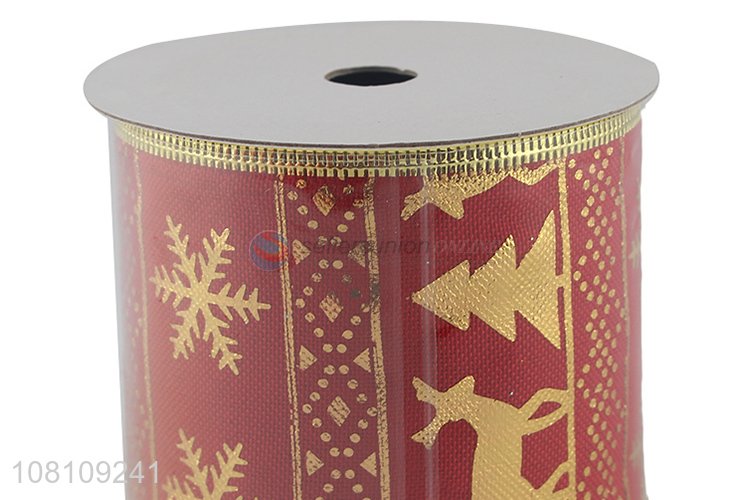 Hot items gold foil stamping polyester Christmas ribbon