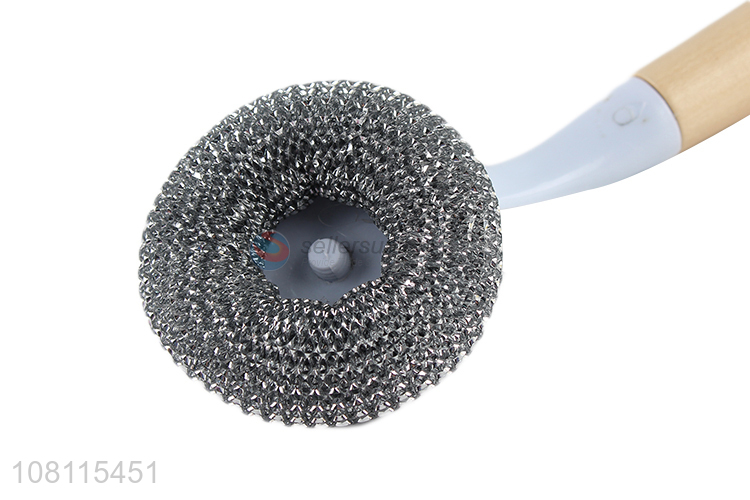 Wholesale wood handle steel wire pot scrubber brush kitchen scourer