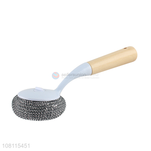 Wholesale wood handle steel wire pot scrubber brush kitchen scourer