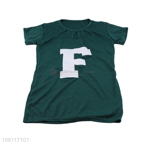 Good quality green letter top ladies casual short sleeve