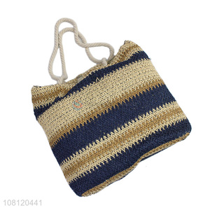 Good quality striped woven beach bag paper straw tote bag handbag