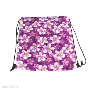 Low price 190T polyester flower printed drawstring bag backpack