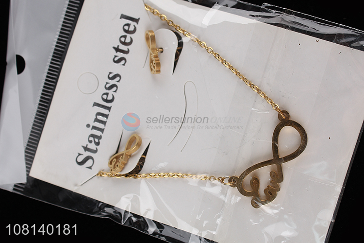 Yiwu wholesale stainless steel necklace ear studs set for jewelry