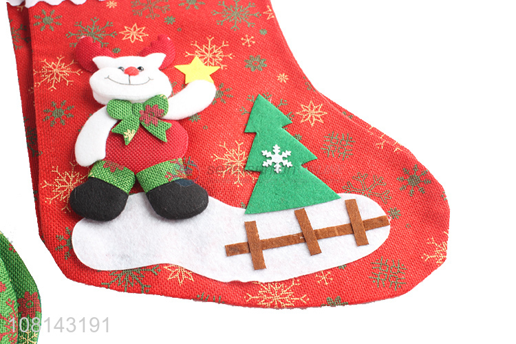 Wholesale linen cartoon Christmas stocking for family decoration