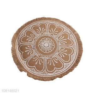 High quality round printed natural hemp placemat with tassels