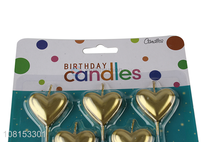 Wholesale metallic heart shaped candle party cake candle set