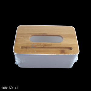 New arrival household desktop tissue box with bamboo lid