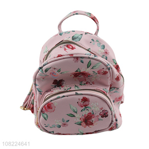 Good quality fashionable floral print pu leather backpack for women girls