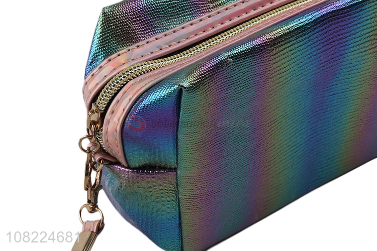 Wholesale metallic color pu leather travel toiletry bag makeup pouch