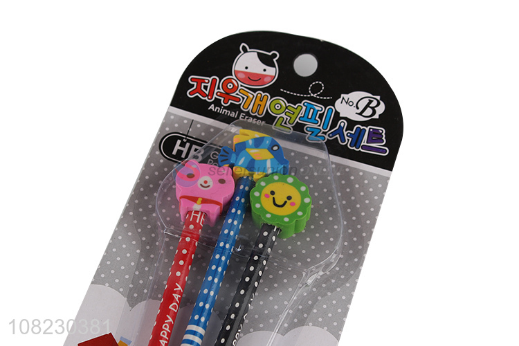 Wholesale 3 Pieces Cartoon Eraser HB Pencils Set For Students