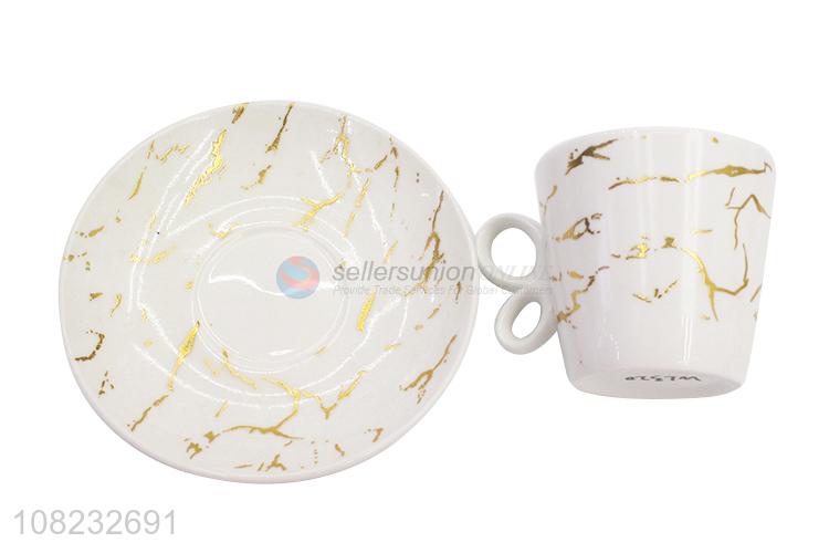 Factory supply household marble pattern ceramic cup and saucer set