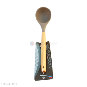 Good wholesale price bamboo handle silicone soup spoon