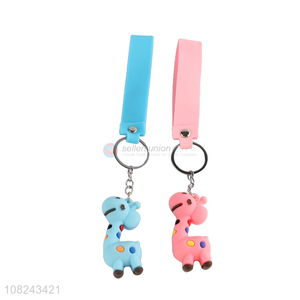 Good quality 3D cartoon giraffe key chain women bag pendant keychain