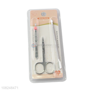 Wholesale beauty manicure set eyebrow tweezer makeup scissor cuticle pusher