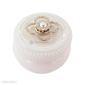 Top quality round ceramic ring box jewelry case with lid