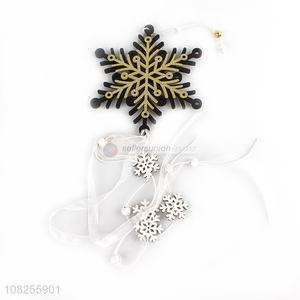 Hot selling wooden snowflake slice Christmas decoration hanging cutout