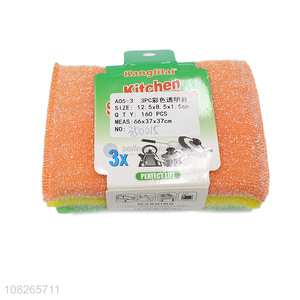 Popular Kitchen Sponge Scrubber 3 Pieces Scouring Pad Set