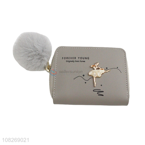 Best selling pu leather pompom chain clutch wallets women wallets