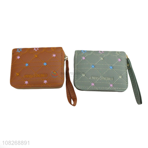 New arrival embroidery pu leather clutch wallets women wristlet