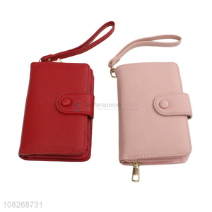 Hot selling solid color pu leather women wallets with coin pocket