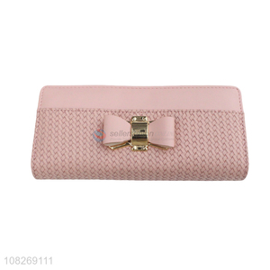 New arrival long woven women wallet bowknot clutch purse card holder