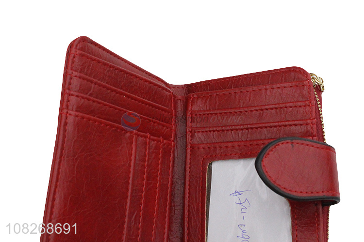 Best selling oil wax leather women wallet purse with zipper pocket