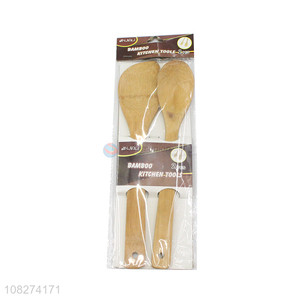 Wholesale bamboo kitchen utensil set bamboo mixing spatula cooking spoon