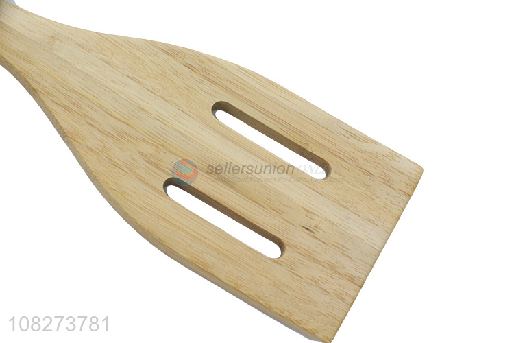 Good quality long handle bamboo flat frying spatula slotted spatula