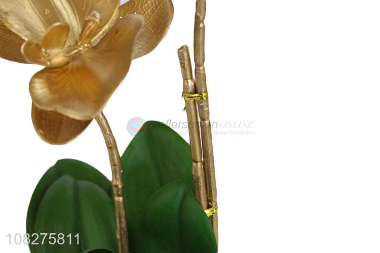 Hot selling artificial flowers fake golden orchid room table centerpieces