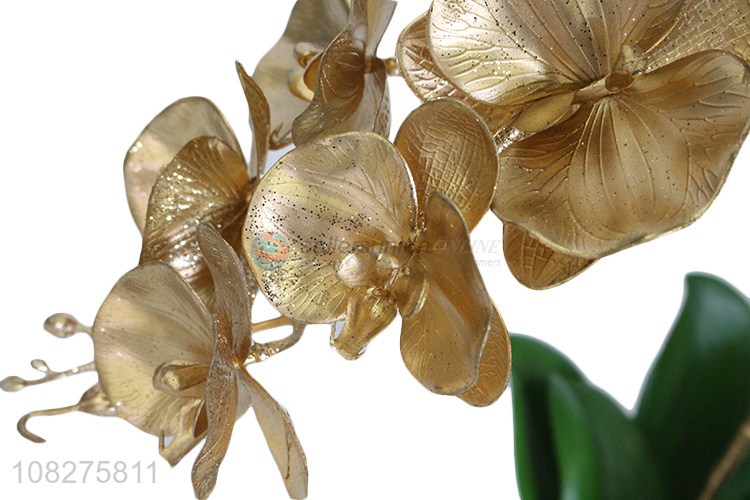 Hot selling artificial flowers fake golden orchid room table centerpieces