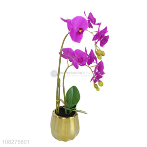 High quality artificial flowers faux plants realistic orchid in gold pot