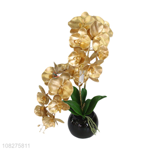 Hot selling artificial flowers fake golden orchid room table centerpieces