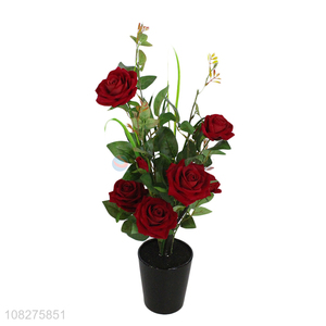 Wholesale artificial rose flowers fake potted flowers for indoor decoration