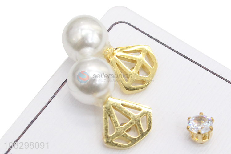 Recent design stainless steel stud earrings set pearl earrings