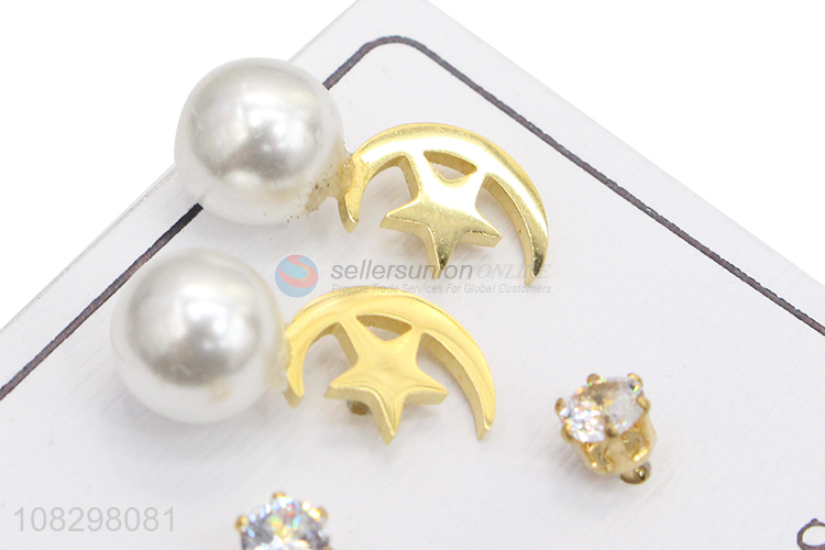 Low price stainless steel stud earrings set trendy pearl earrings