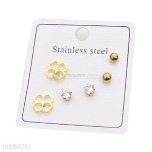 Wholesale stainless steel stud earrings set chic piercing jewelry