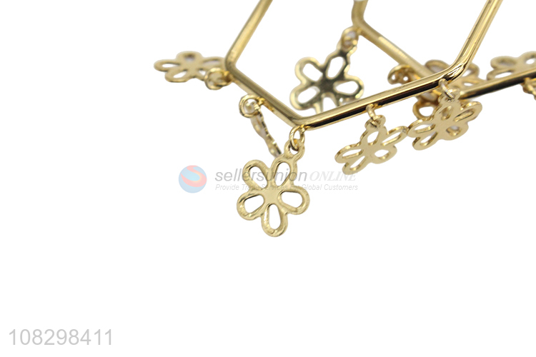 New product stainless steel flower pendant hexagonal hoop earrings